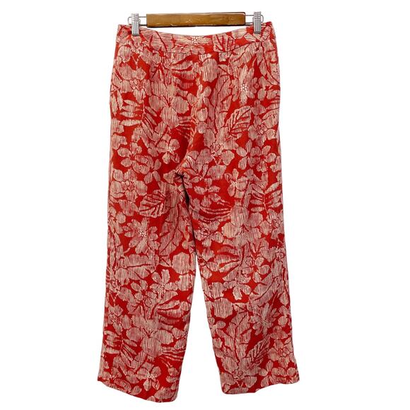 Jones Wear Womens 4 Linen Blend Wide Leg Pants Fall Floral Rusty Orange Boho - Picture 2 of 11